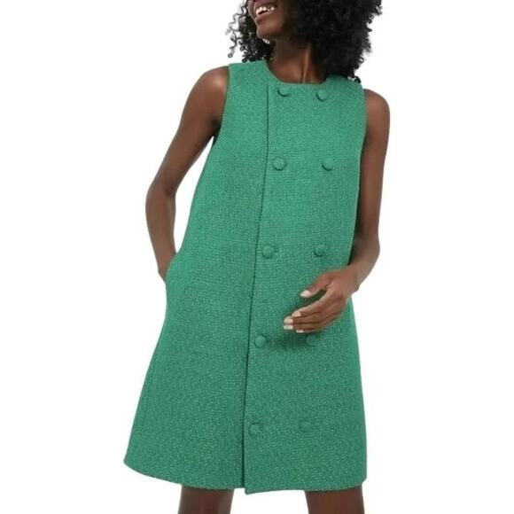 NWT Tuckernuck Pomander Place Emerald Green Tweed Bianca A-Line Dress, L - Picture 2 of 8